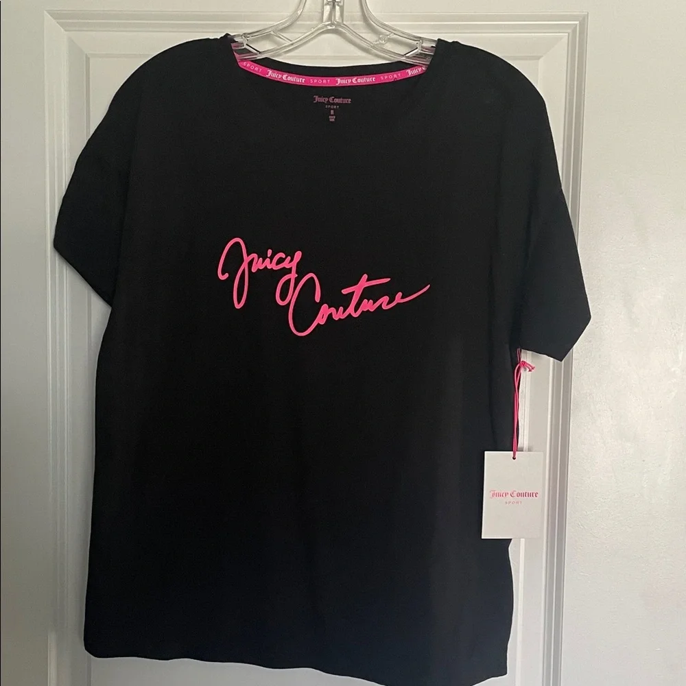 Juicy Couture Black Tee with Vibrant Pink Script - Picture 1 of 5